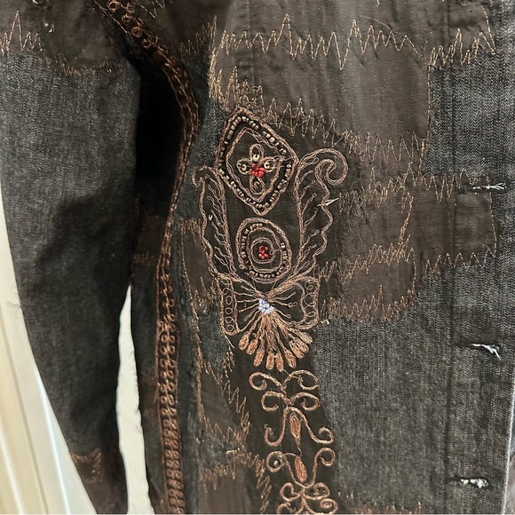 Chico’s jean blazer jacket w/copper embroidery. So much detail. - Picture 5 of 12